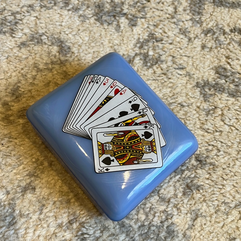 Blue glass Holder for Deck of playing Cards